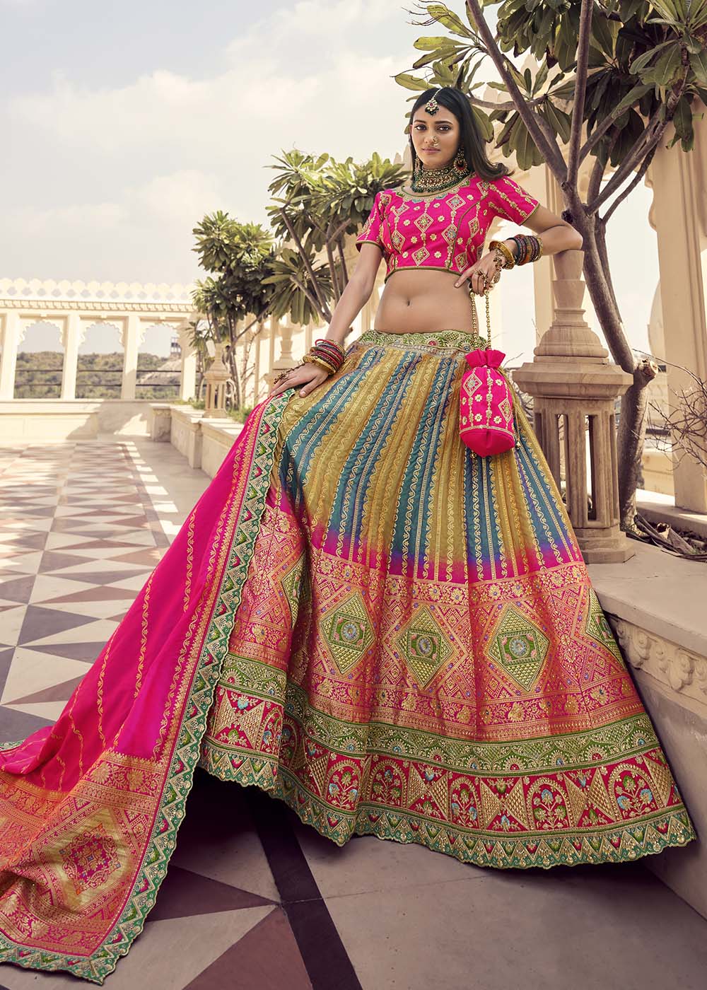 Sark Multi Colour Banarasi Silk Lehenga Choli