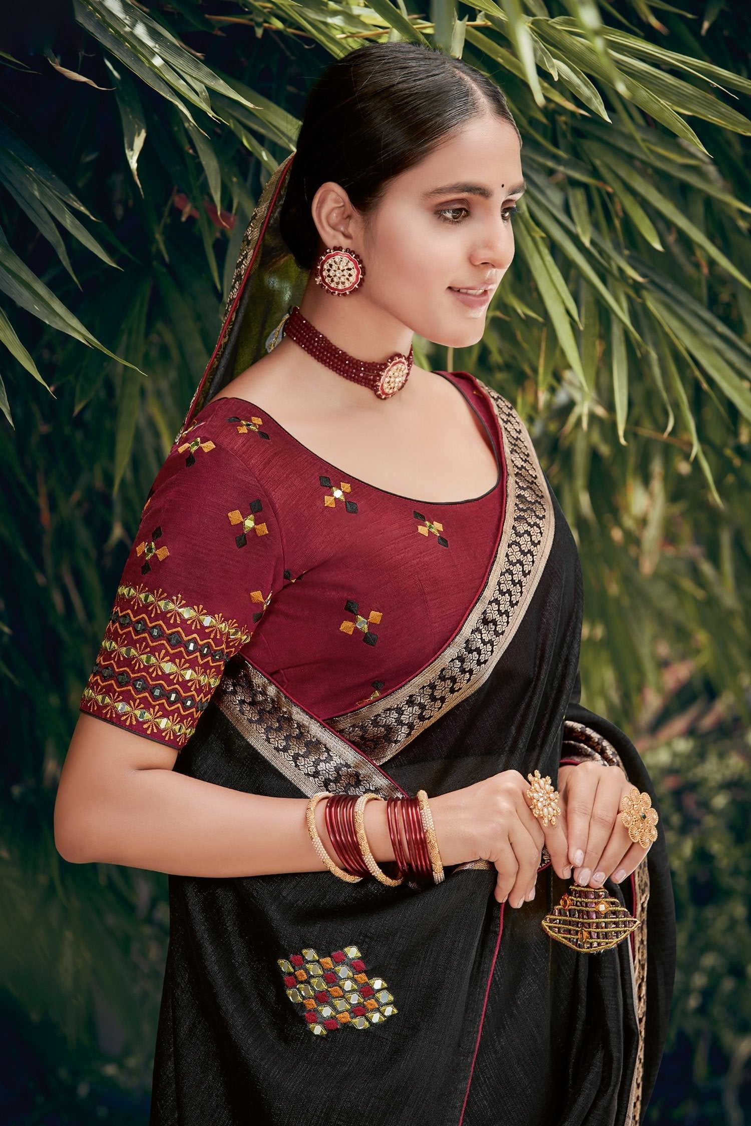 Eerie Black Embroidery Cotton Saree