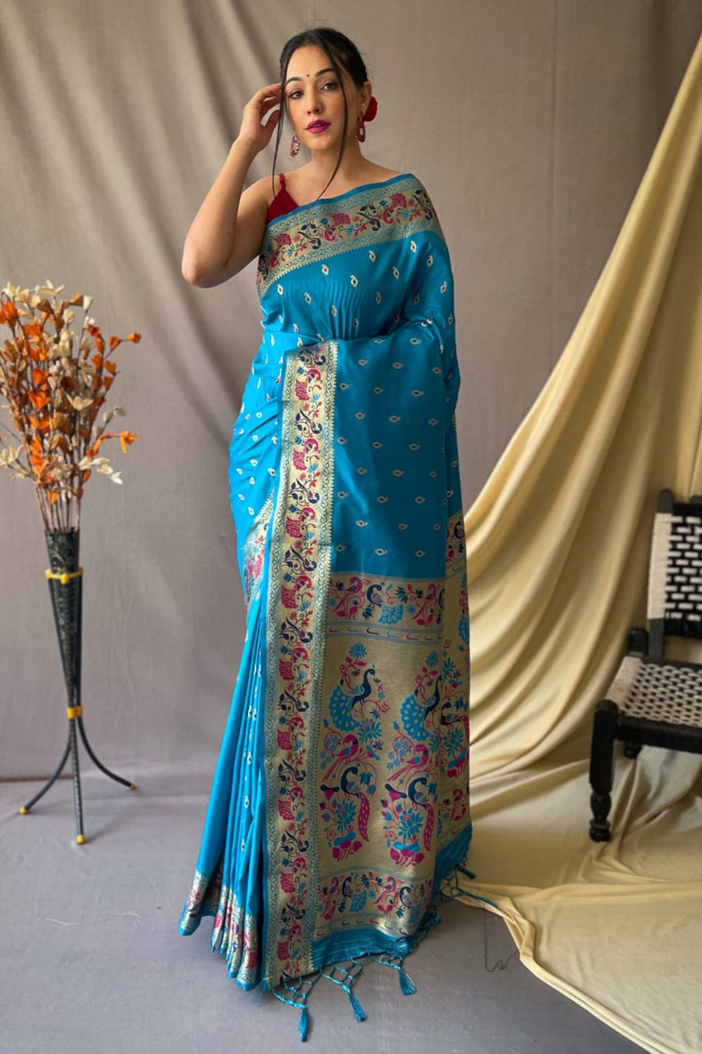 Astral Blue Zari Woven Paithani Saree