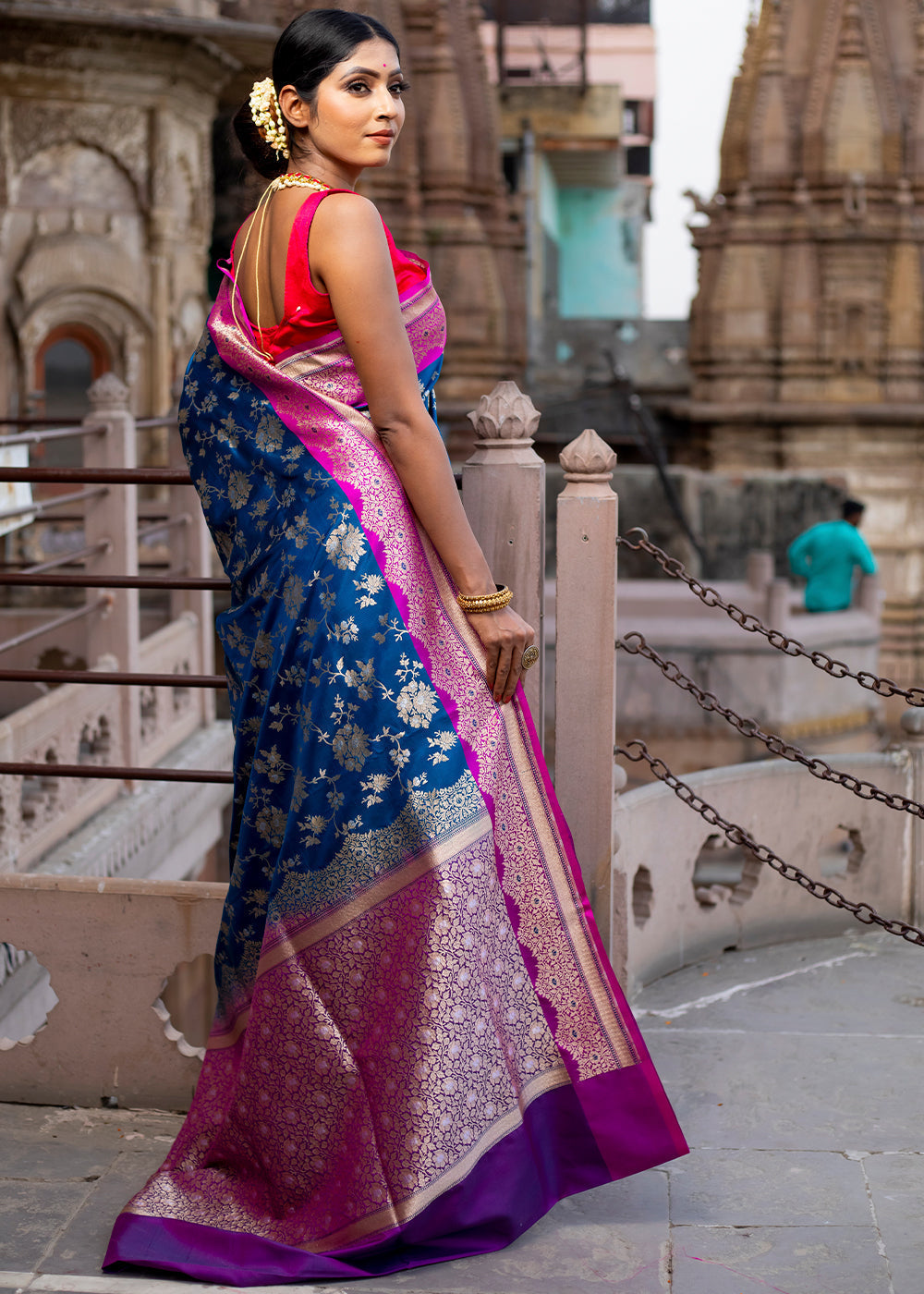 Bahama Blue Hand Woven Katan Pure Silk Saree