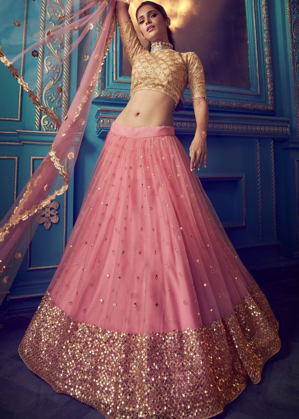 Cerise Pink Designer Soft Net Lehenga Choli