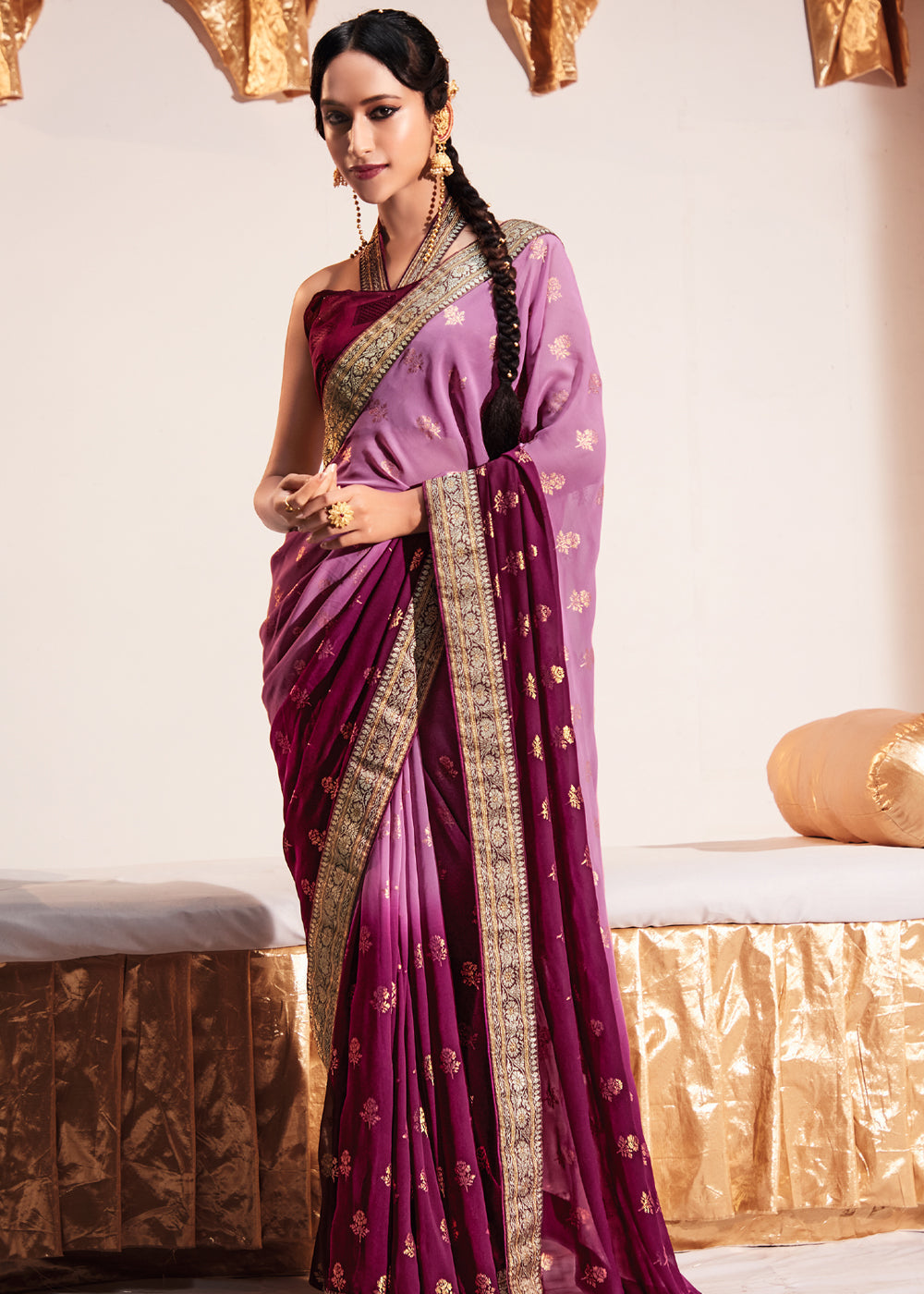 Viola Purple Woven Georgette Silk Saree