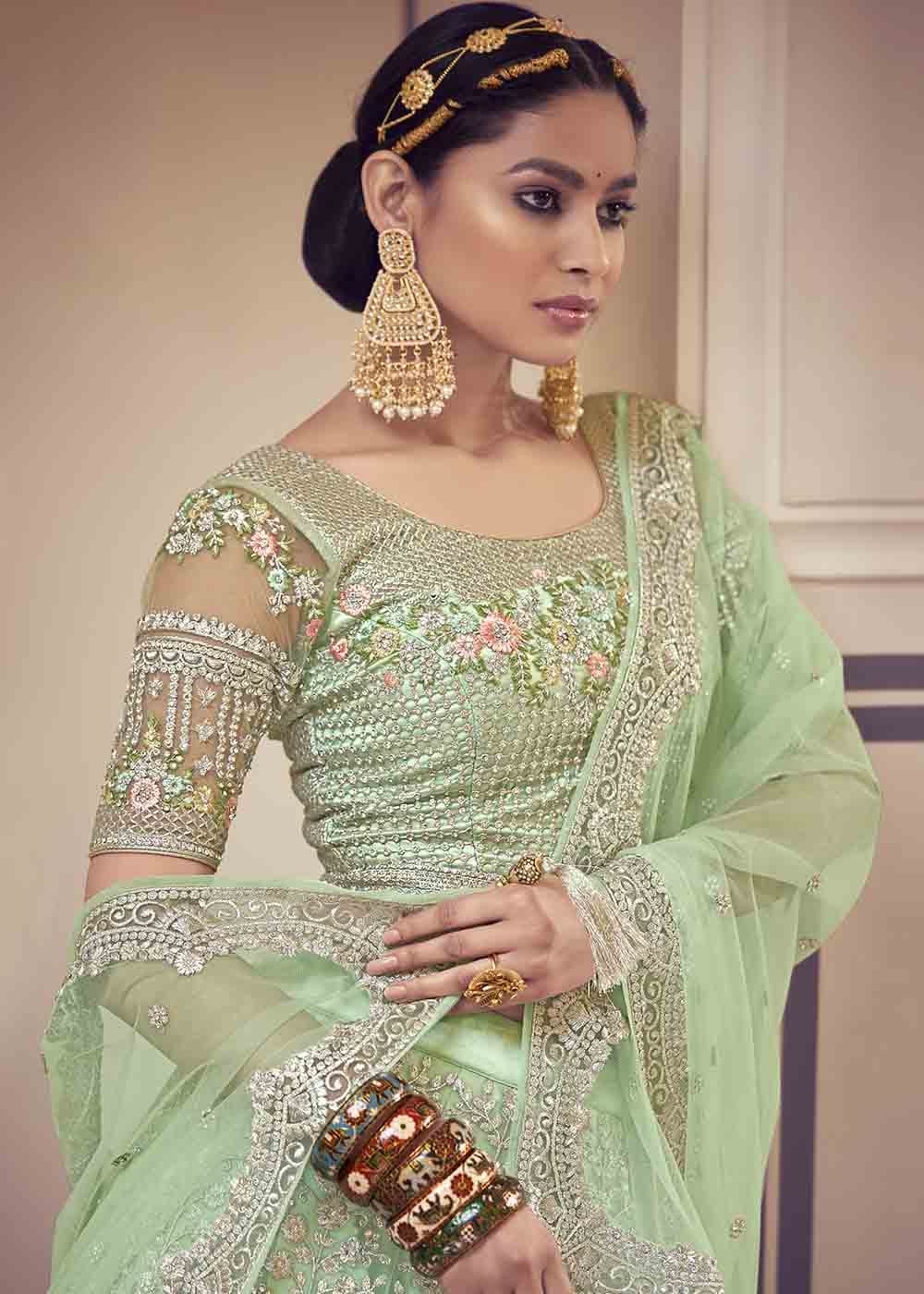 Caper Pista Net Lehenga Choli