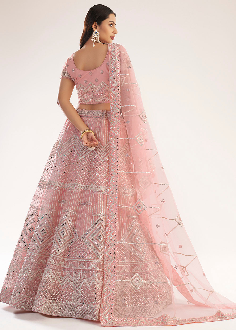 Cavern Pink Net Designer Lehenga Choli