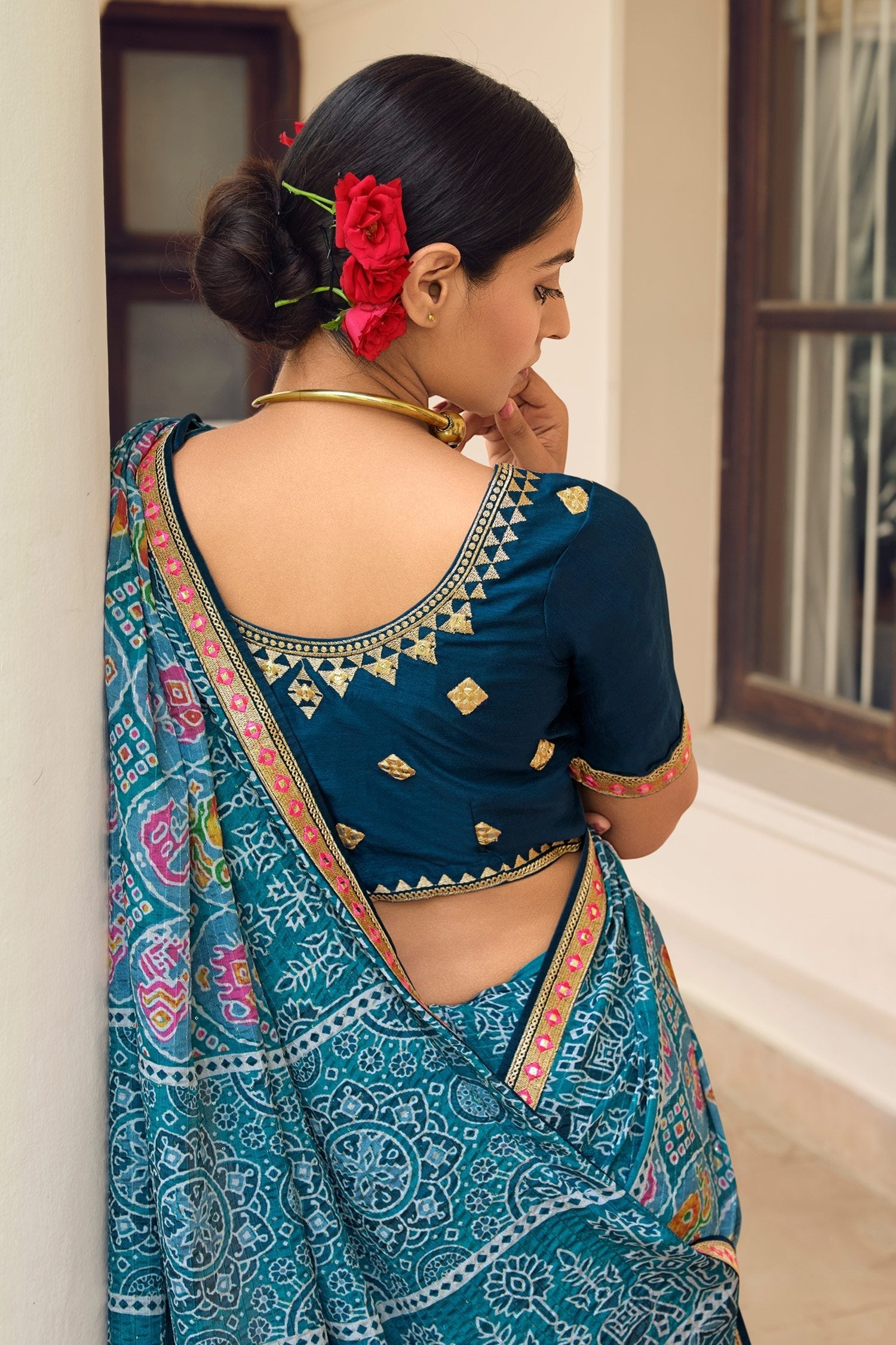 Pewter Blue Patola Printed Saree