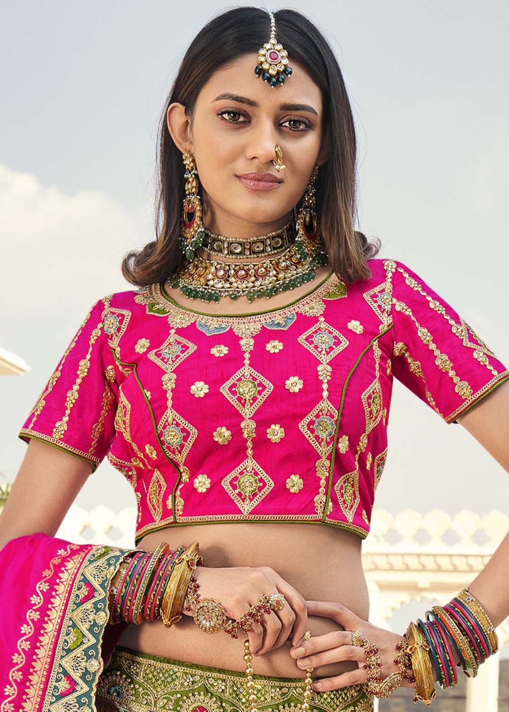 Sark Multi Colour Banarasi Silk Lehenga Choli