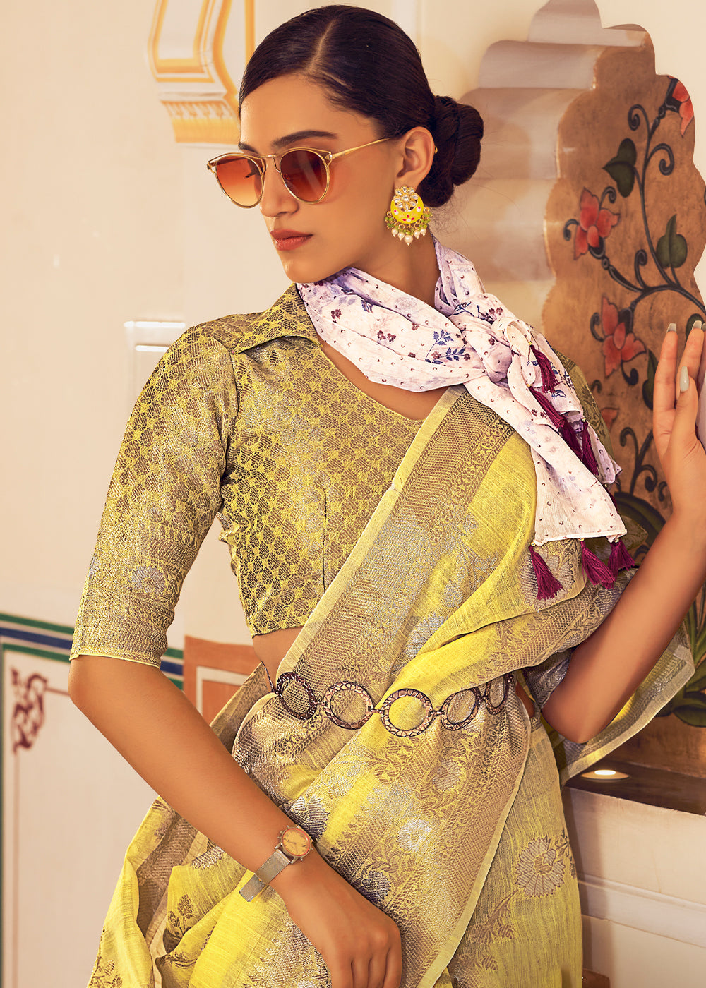 Tacha Yellow Zari Woven Linen Silk Saree