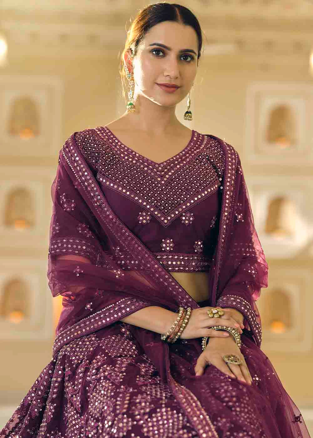 Wine Berry Purple Soft Net Lehenga Choli