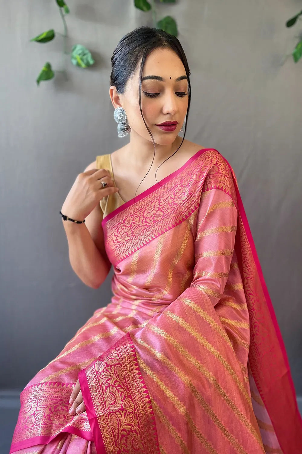 Chestnut pink Zari Woven Organza Saree