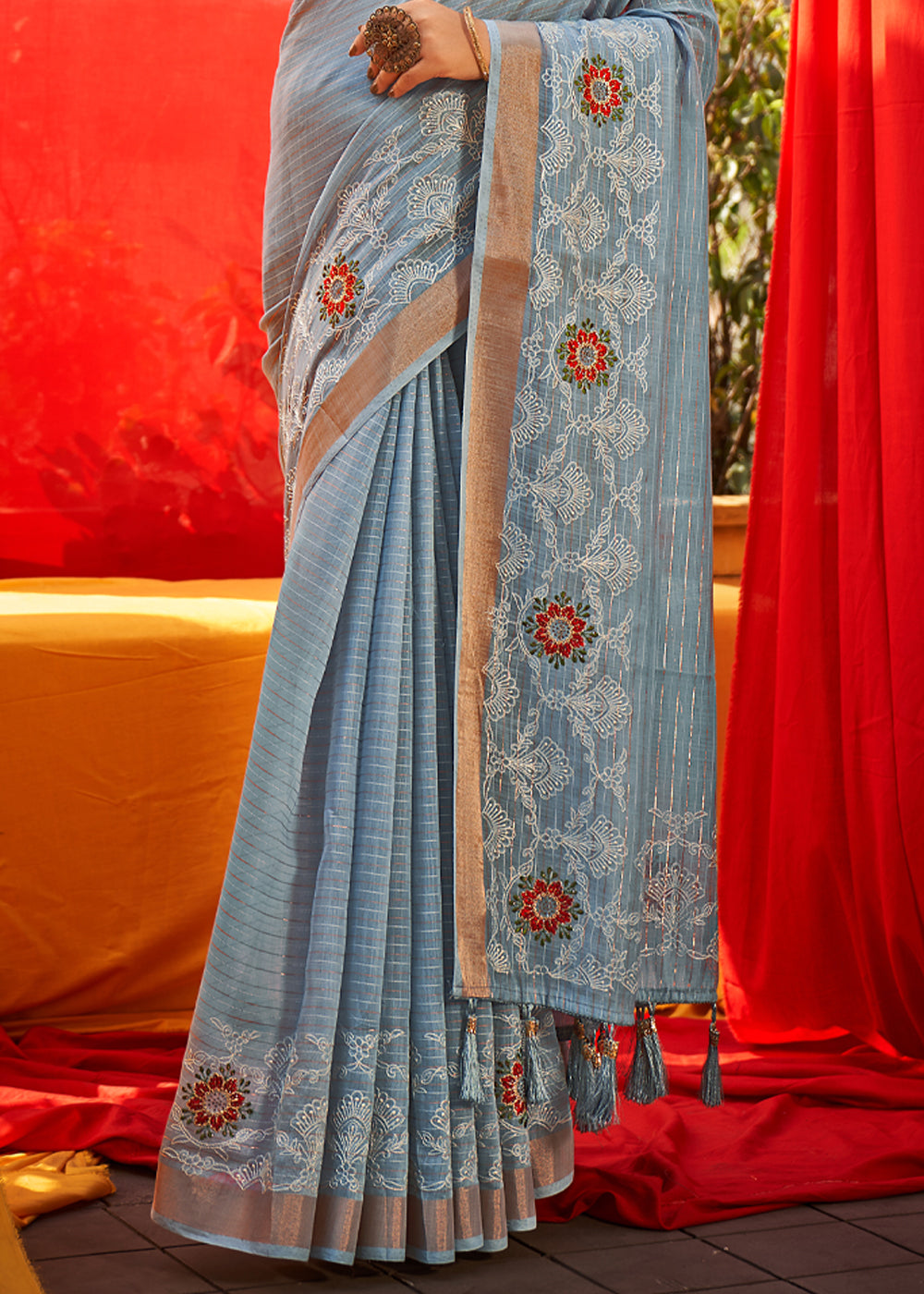 Edward Grey Woven Linen Silk Saree