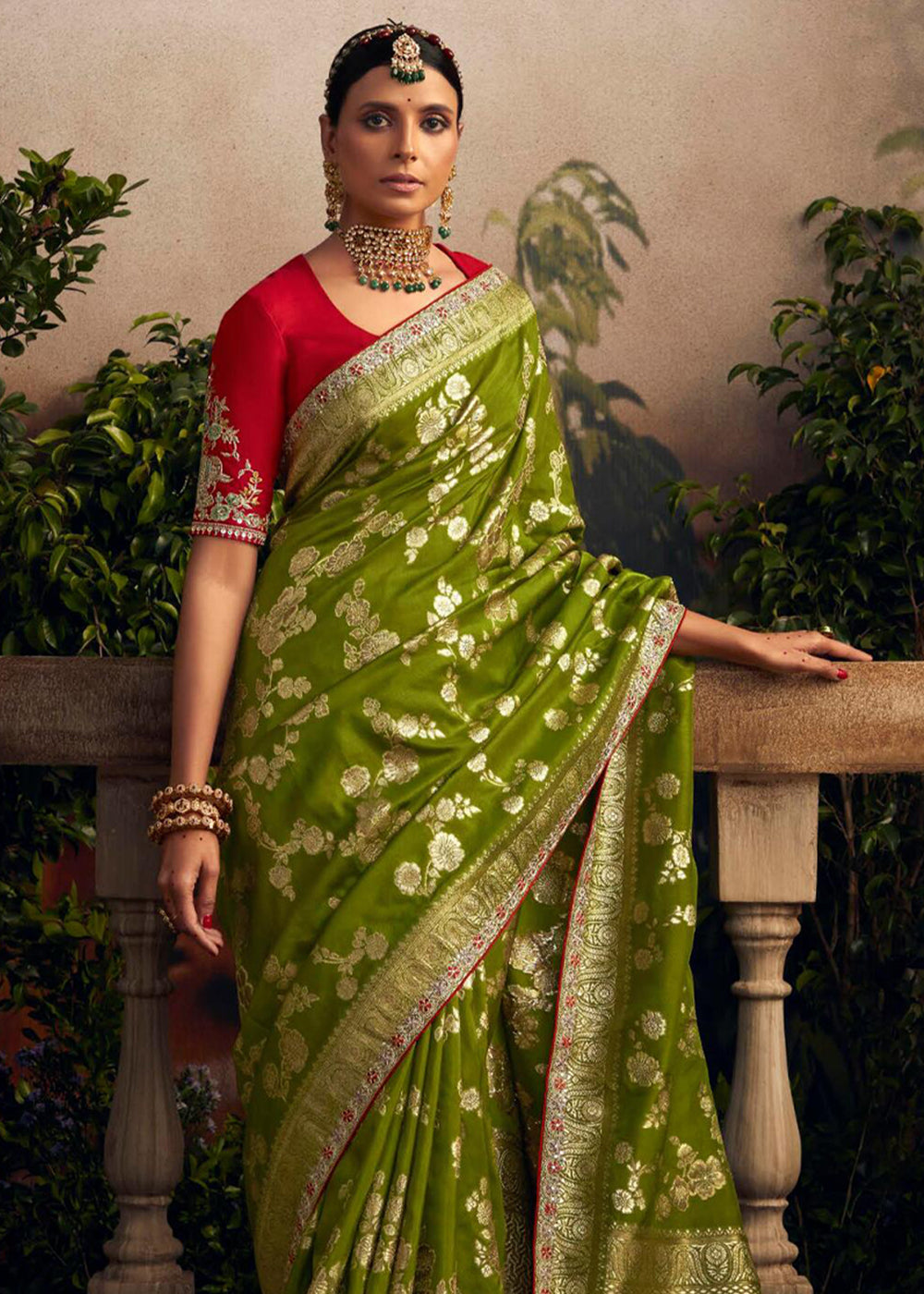 Christi Green Woven Banarasi Designer Silk Saree