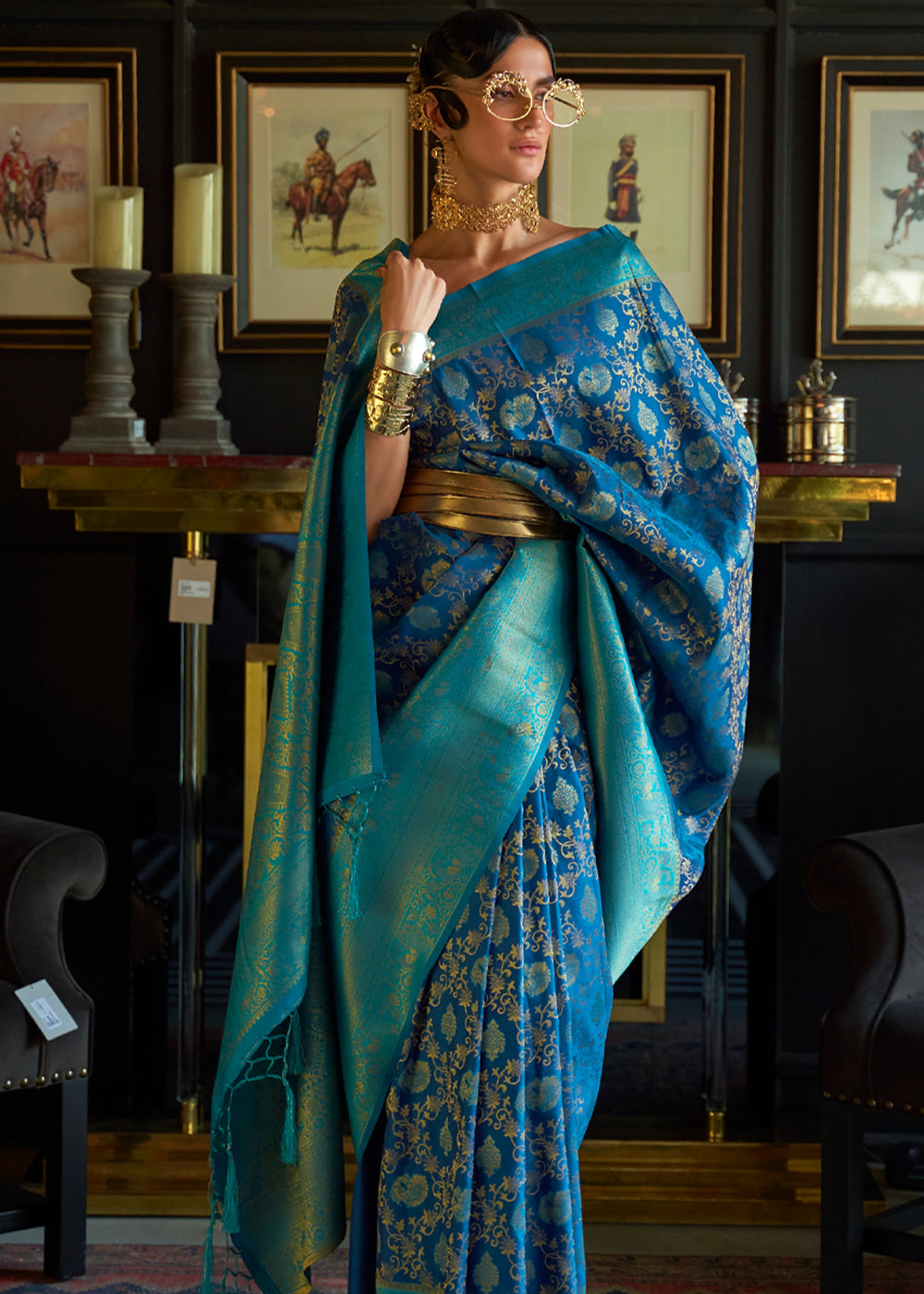 Neptune Blue Woven Banarasi Soft Silk Saree