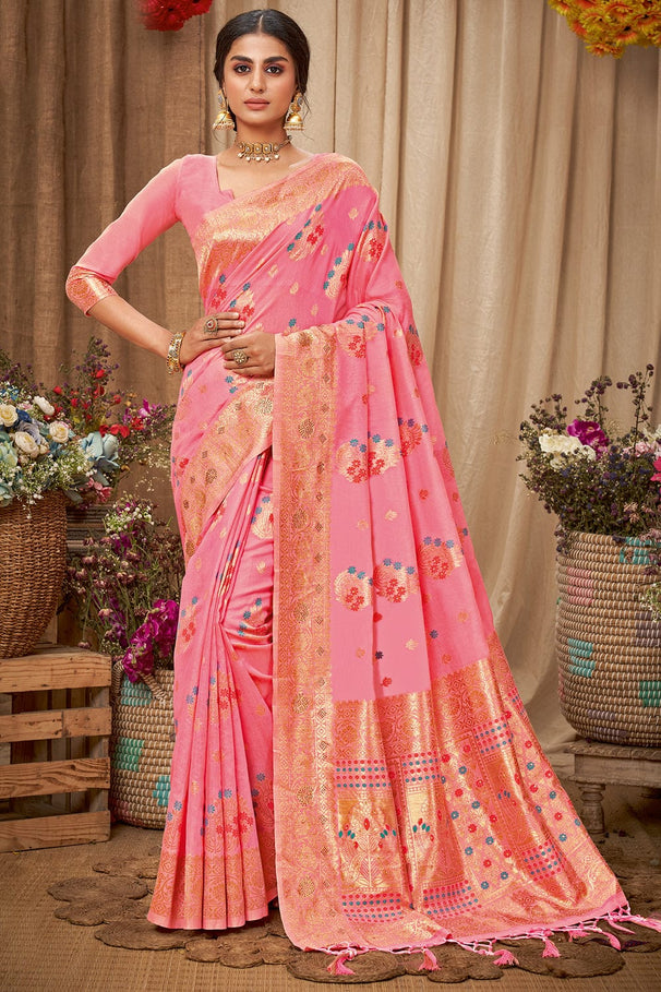 Sea Pink Cotton Saree