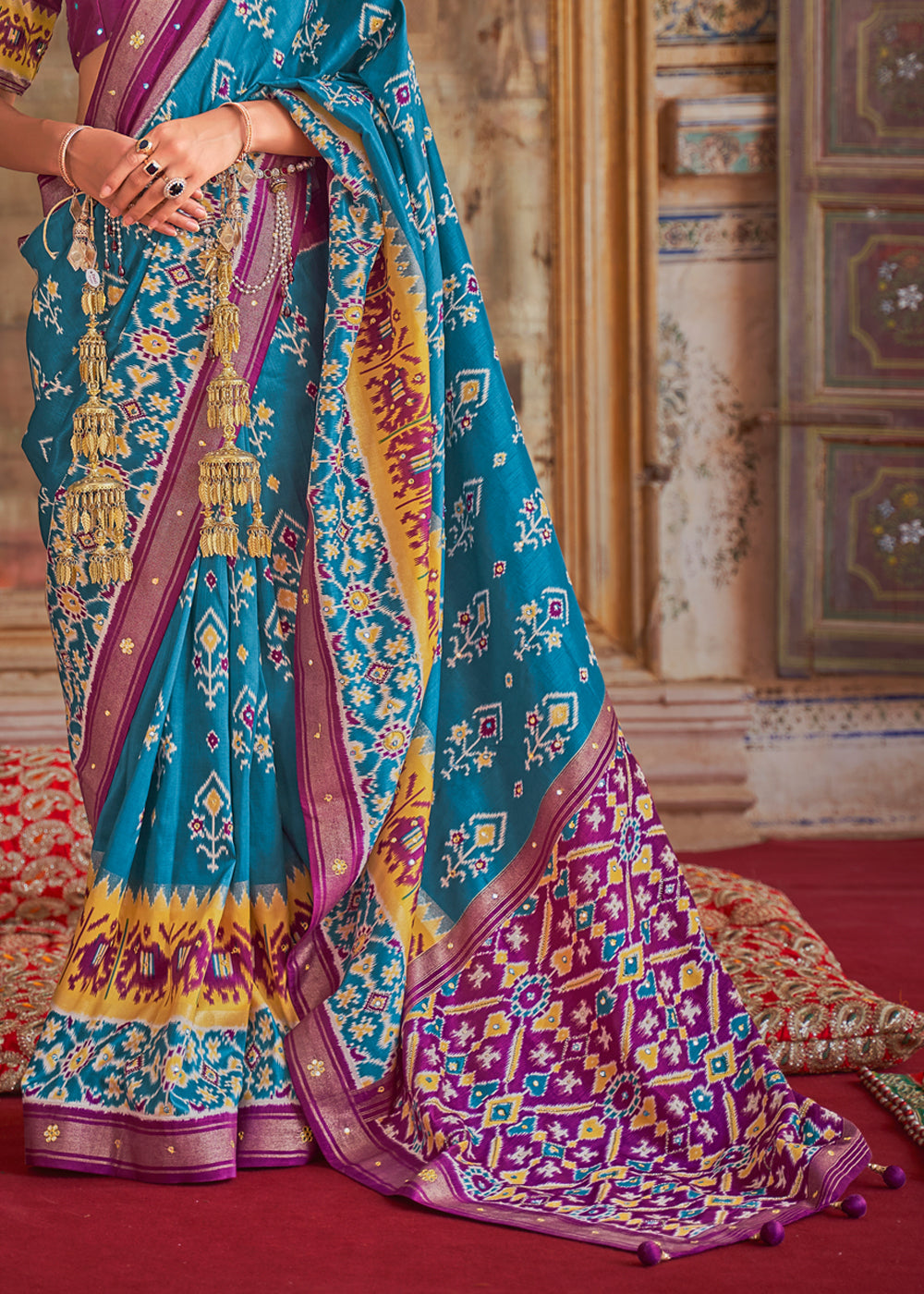 Boston Blue and Purple Woven Patola Silk Saree