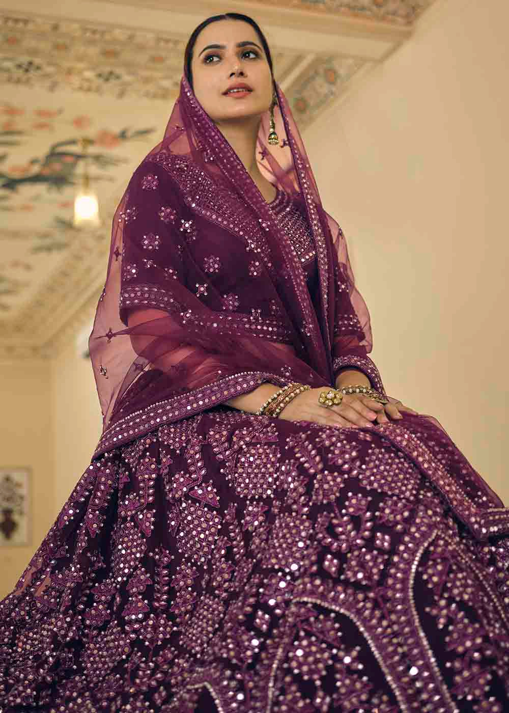 Wine Berry Purple Soft Net Lehenga Choli