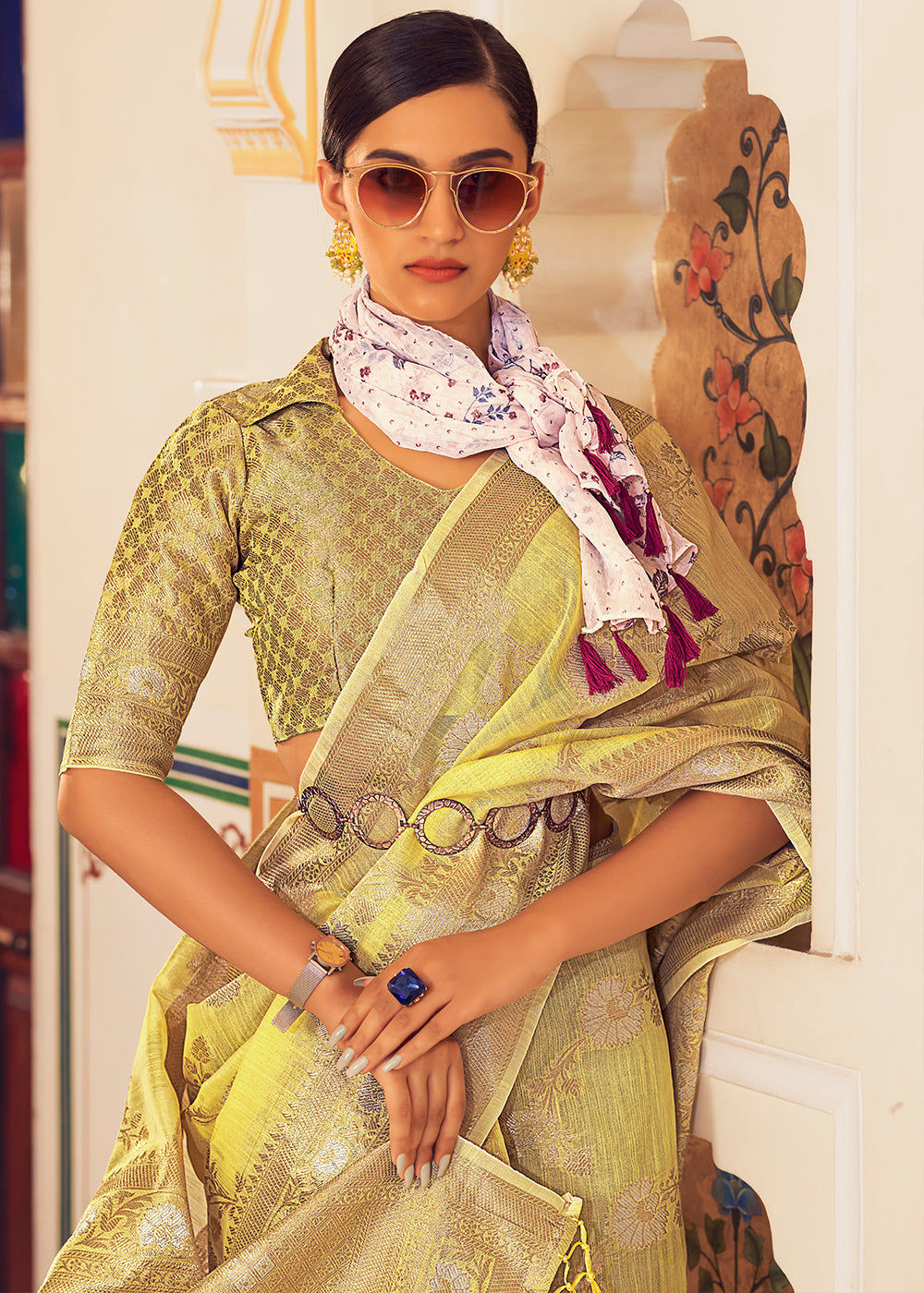 Tacha Yellow Zari Woven Linen Silk Saree