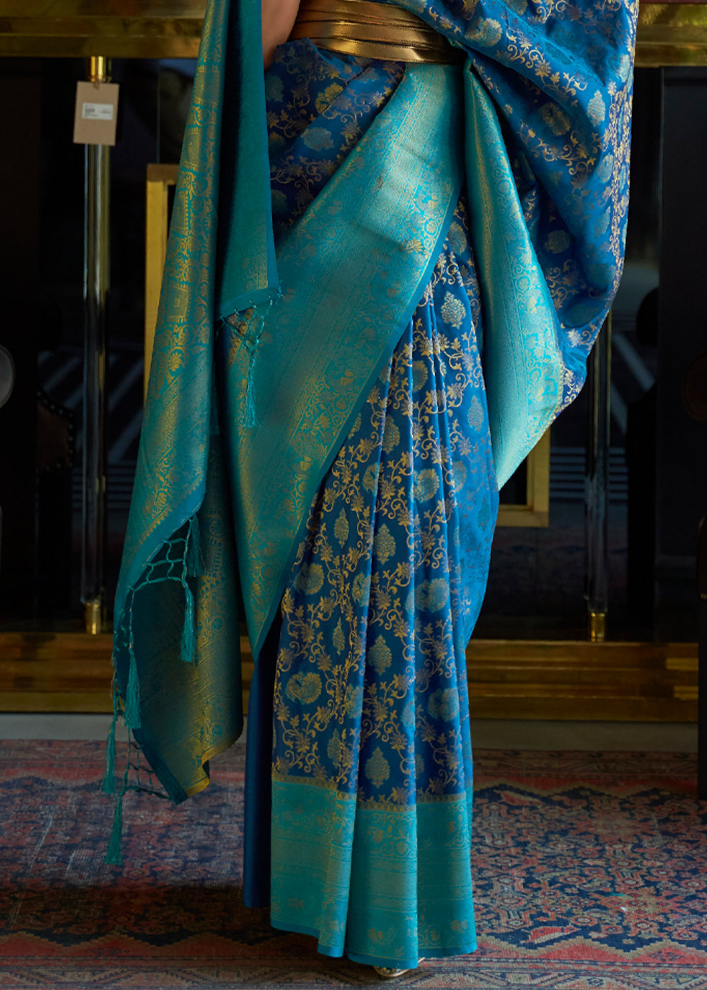 Neptune Blue Woven Banarasi Soft Silk Saree