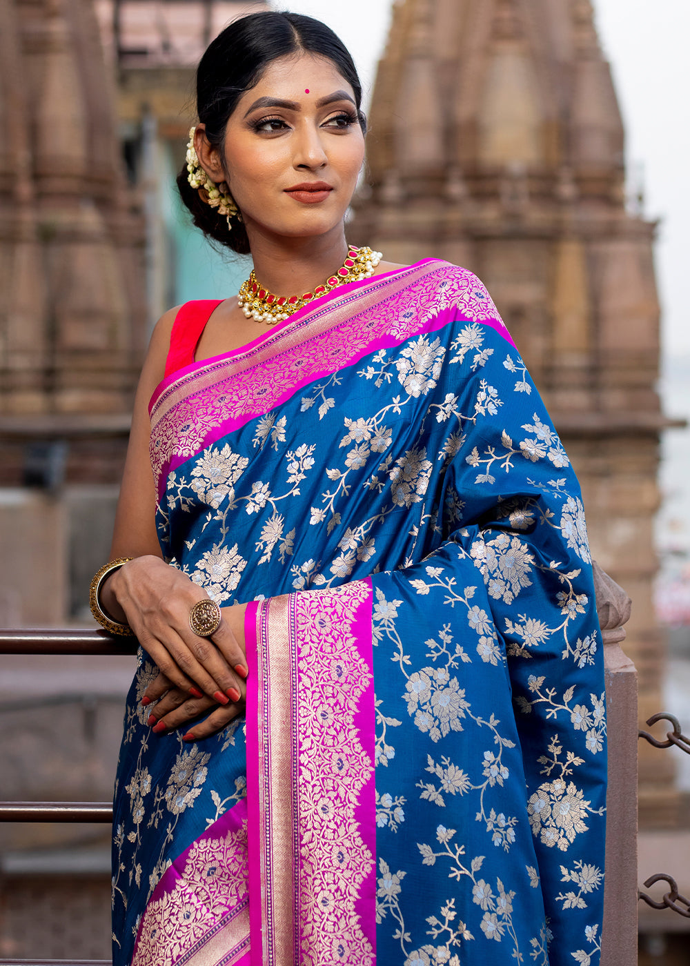 Bahama Blue Hand Woven Katan Pure Silk Saree