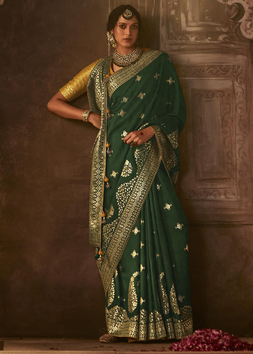 Mallard Green Woven Designer Banarasi Silk Saree