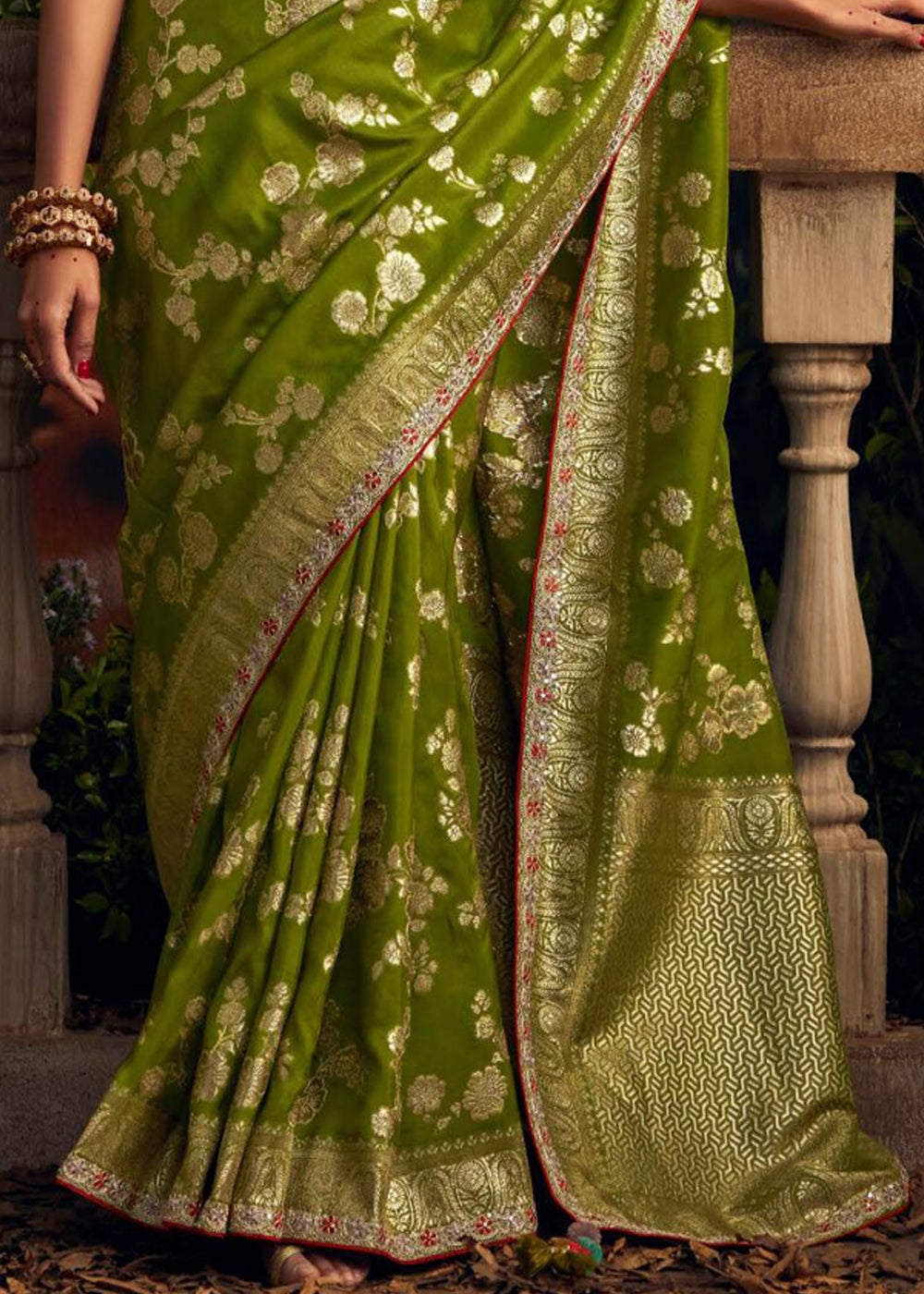 Christi Green Woven Banarasi Designer Silk Saree