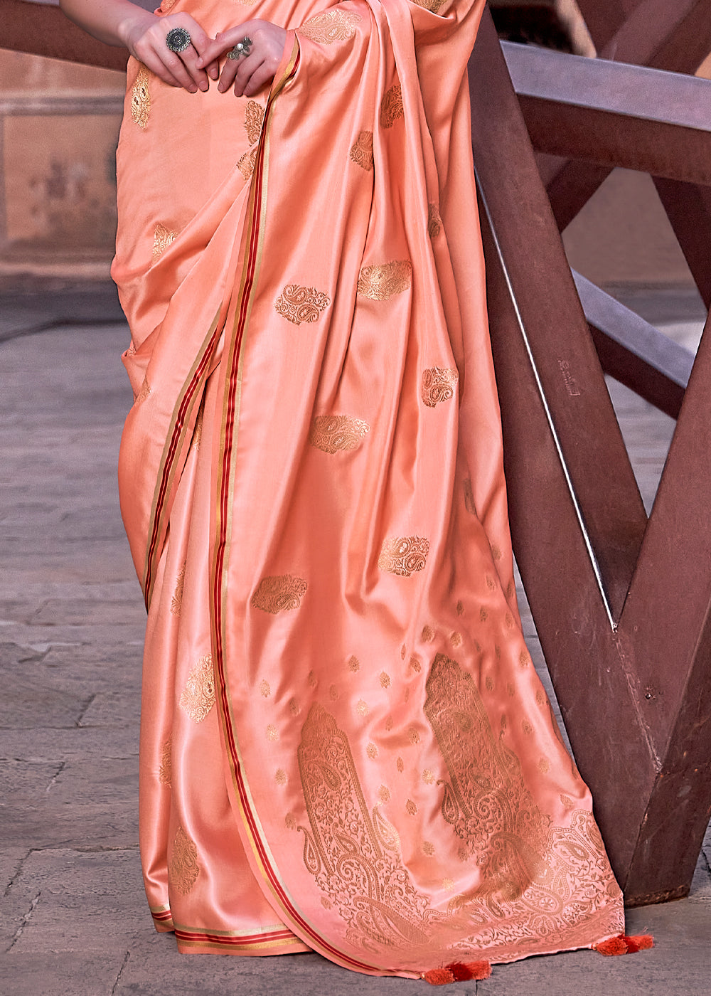 Cornflower Lilac Peach Woven Satin Silk Saree