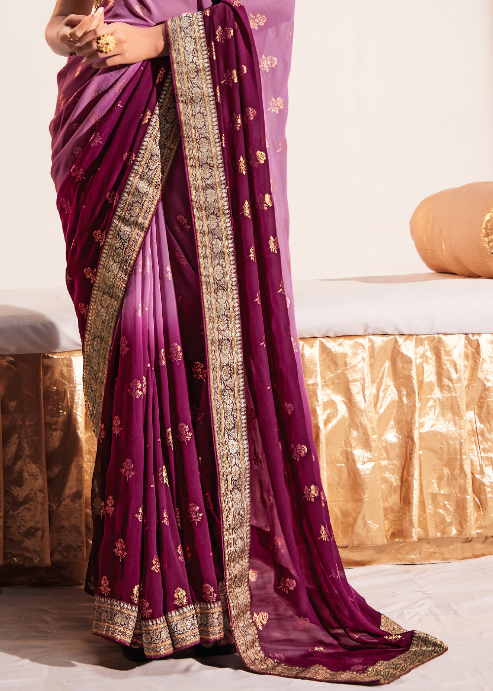 Viola Purple Woven Georgette Silk Saree