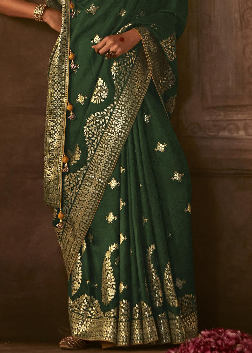 Mallard Green Woven Designer Banarasi Silk Saree