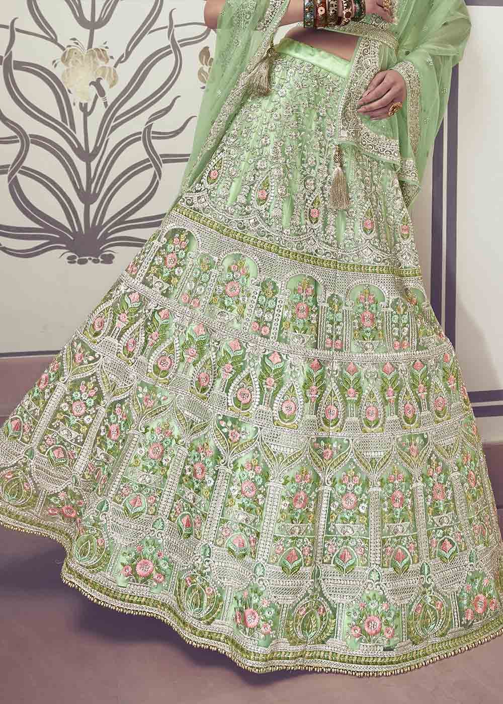 Caper Pista Net Lehenga Choli