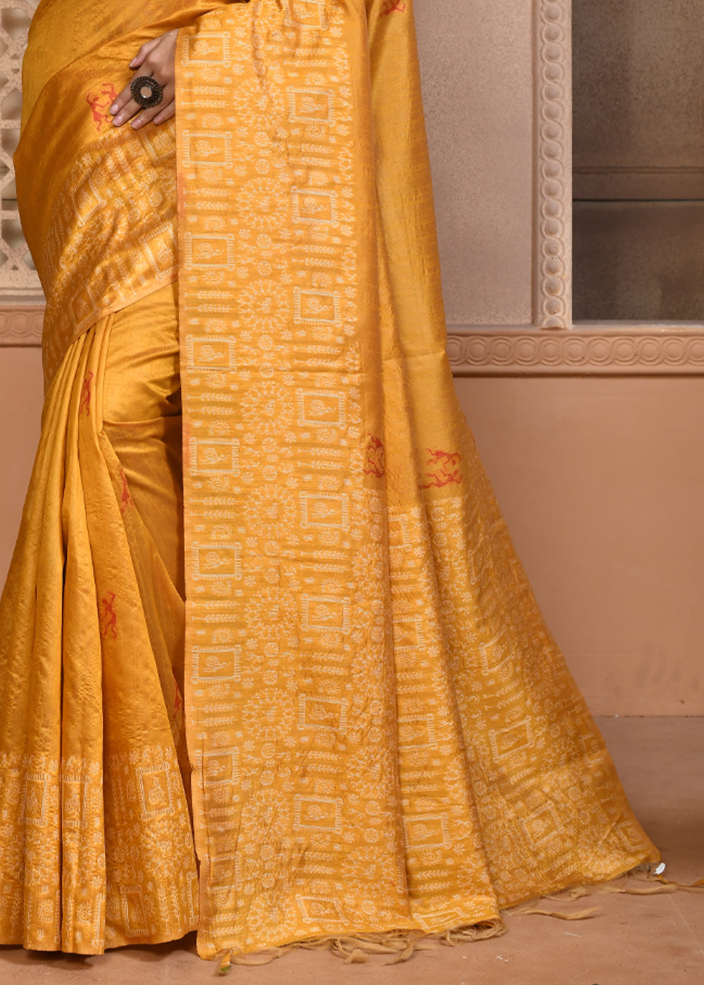 Koromiko Yellow Woven Textured Cotton Silk Saree