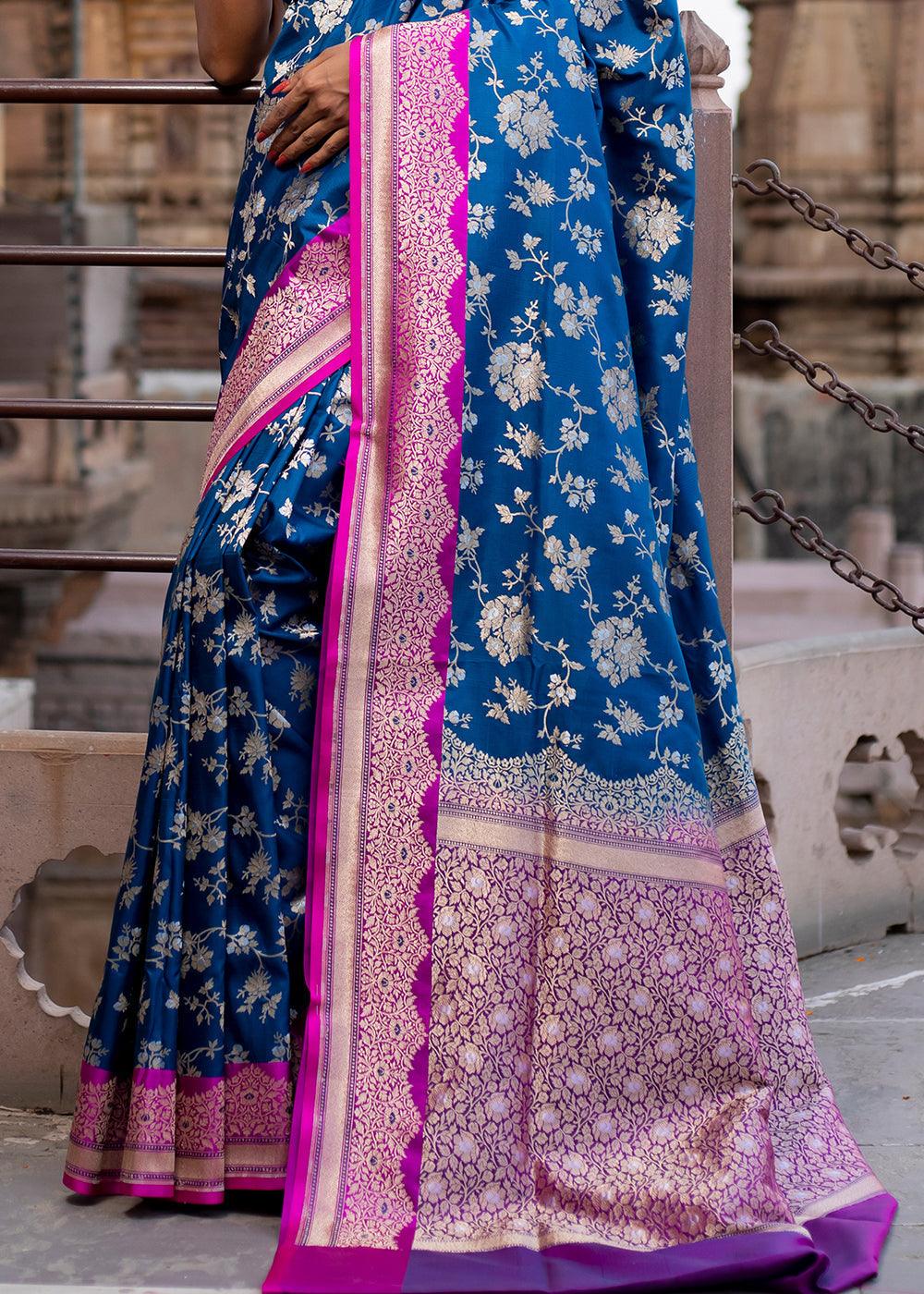 Bahama Blue Hand Woven Katan Pure Silk Saree