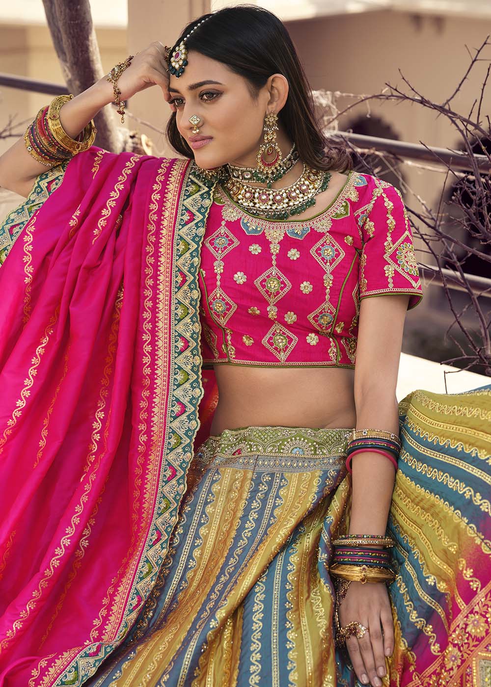 Sark Multi Colour Banarasi Silk Lehenga Choli