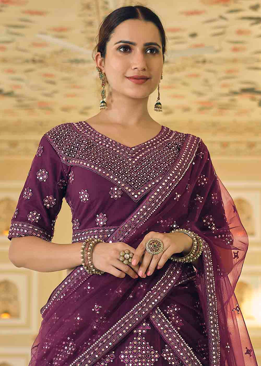 Wine Berry Purple Soft Net Lehenga Choli