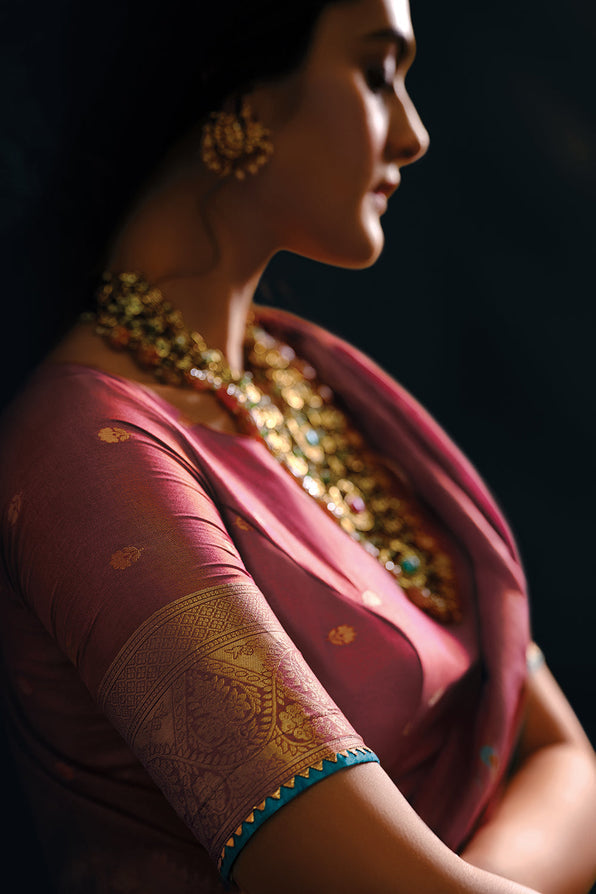 Shimmering Pink Zari Woven Banarasi Saree