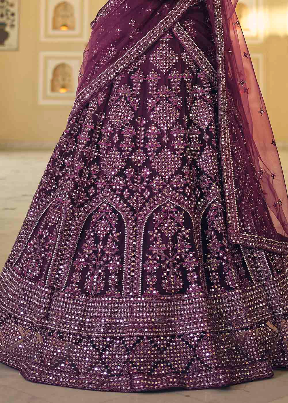 Wine Berry Purple Soft Net Lehenga Choli