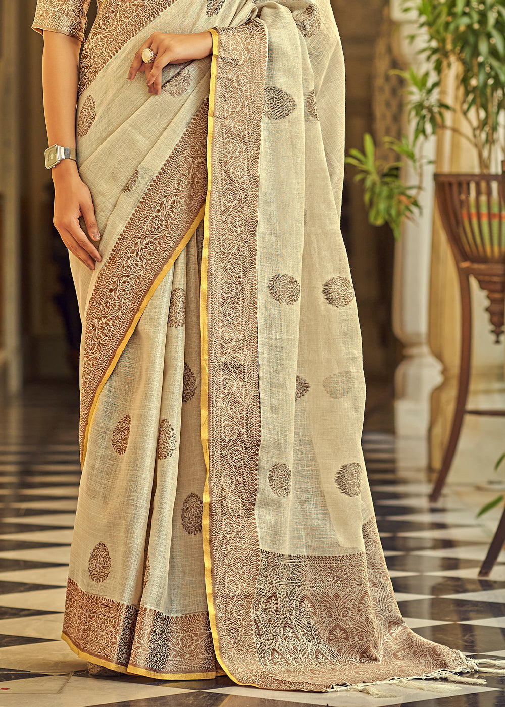 Sand Brown Linen Silk Saree