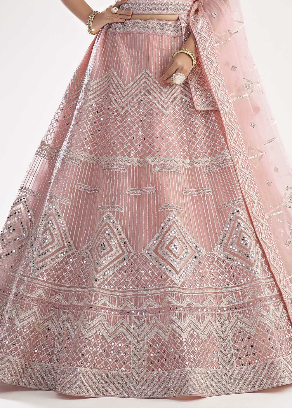 Cavern Pink Net Designer Lehenga Choli