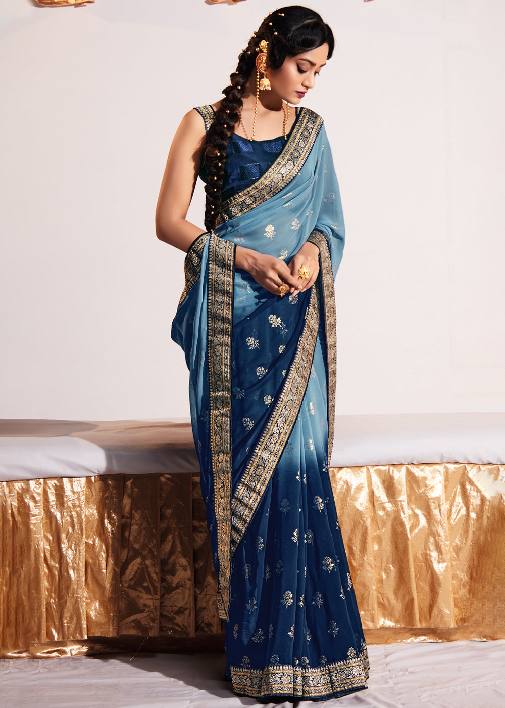 Gothic Blue Woven Georgette Silk Saree