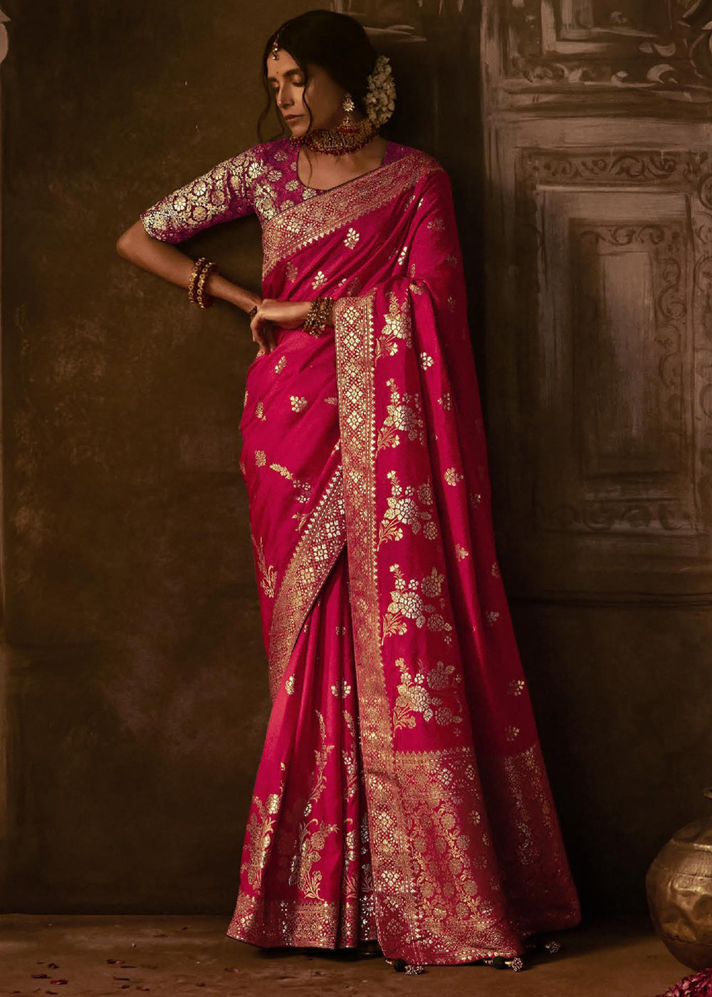 Shiraz Pink Woven Designer Banarasi Silk Saree