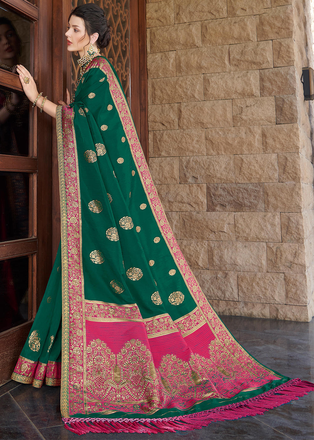 Fun Green Zari Woven Banarasi Silk Saree