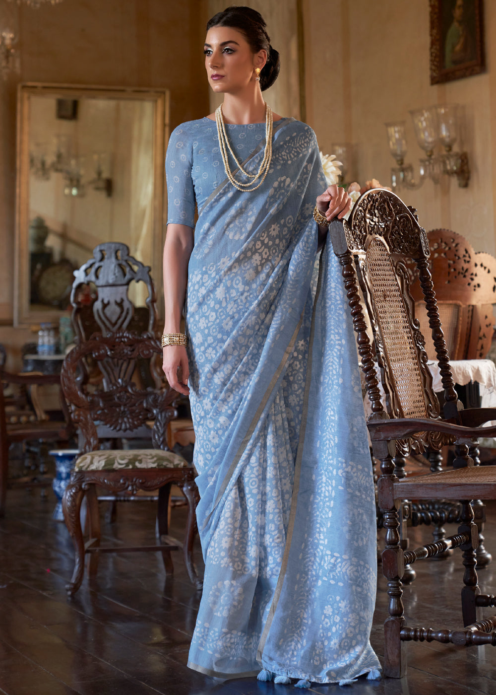 Pigeon Post Blue Light Weight Linen Saree