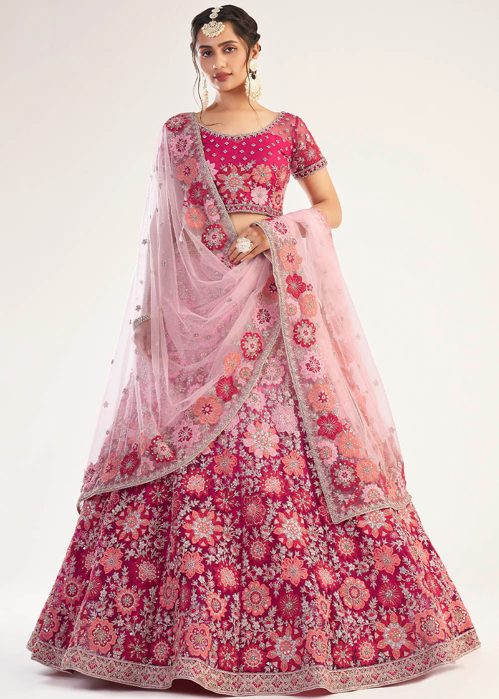 Cinnamon Pink Net Designer Lehenga Choli