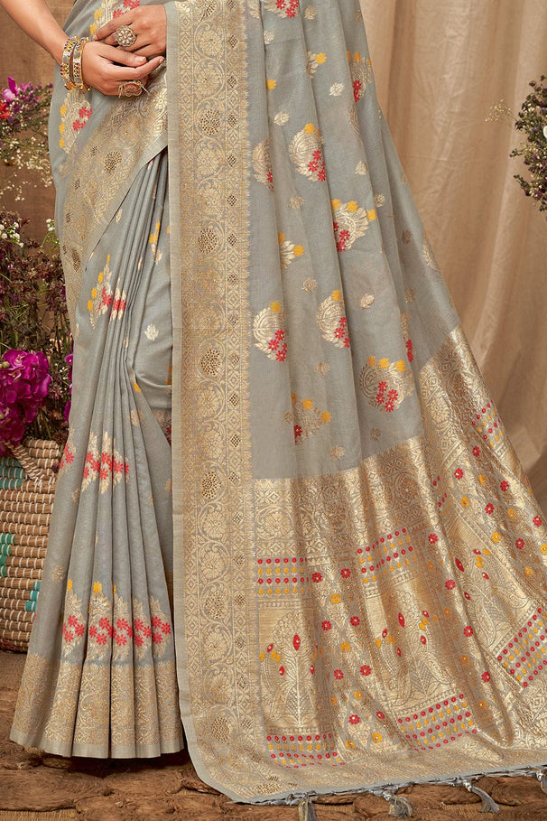 Nomad Grey Cotton Saree