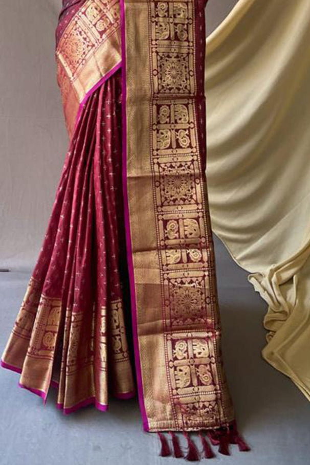 Aubergine Maroon Zari Woven Kanjivaram Silk Saree