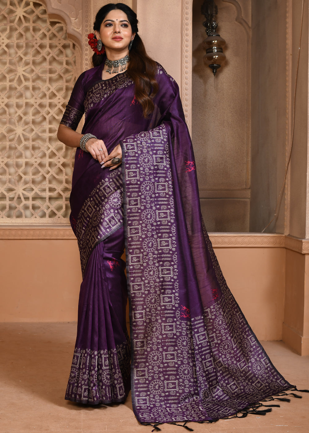 Falcon Purple Woven Handloom Cotton Saree