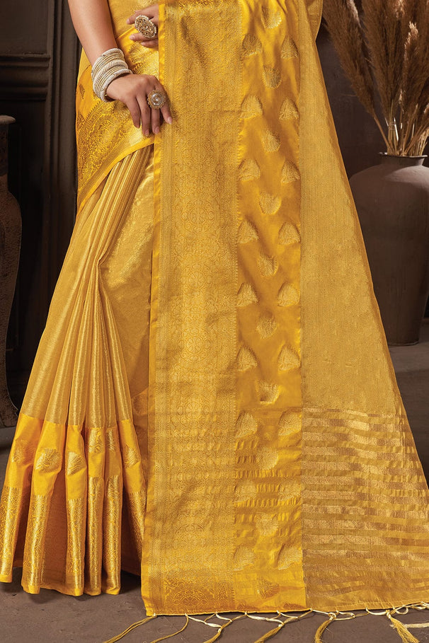 Grand Yellow Organza Saree