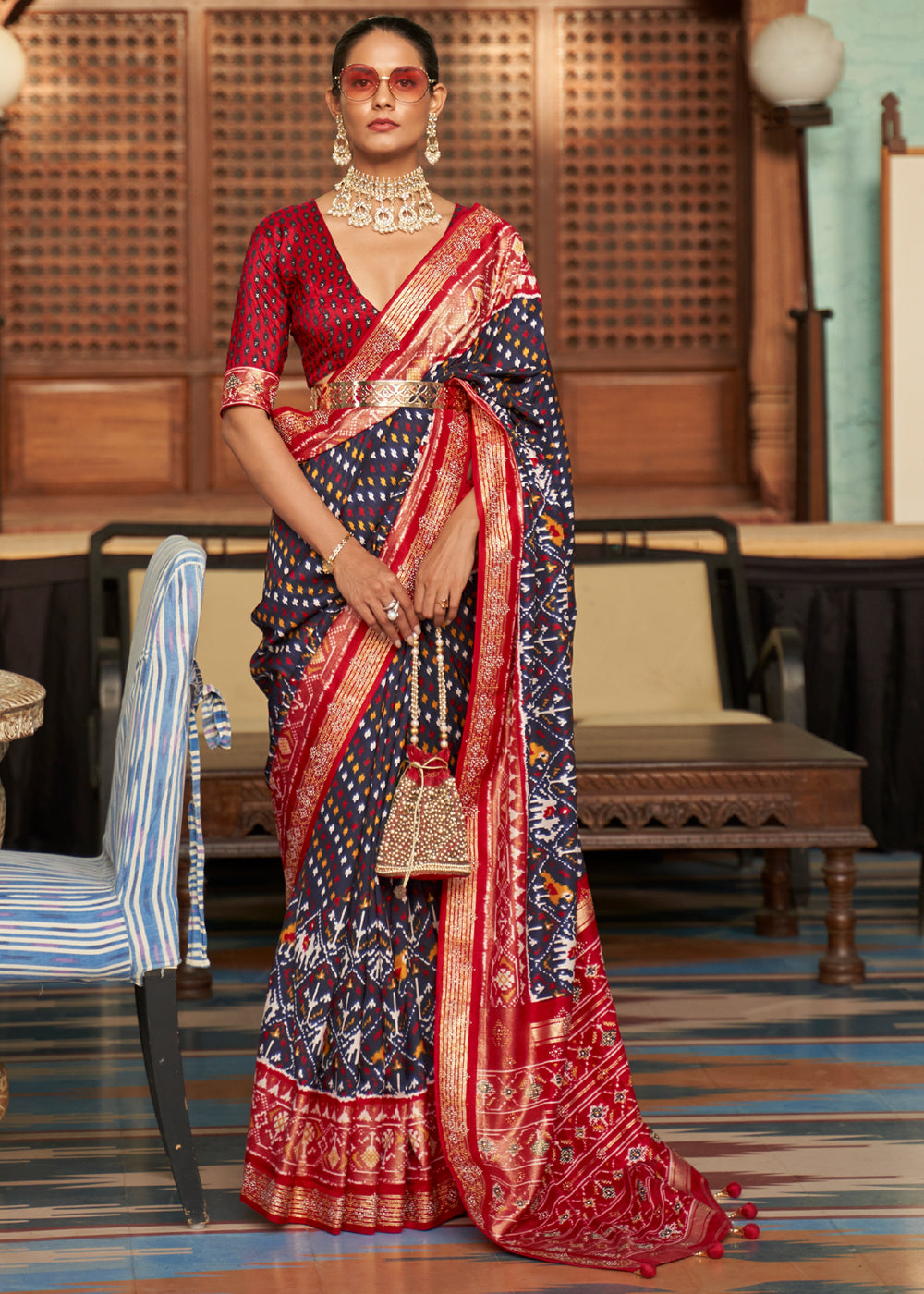 Thunder Blue Patola Saree