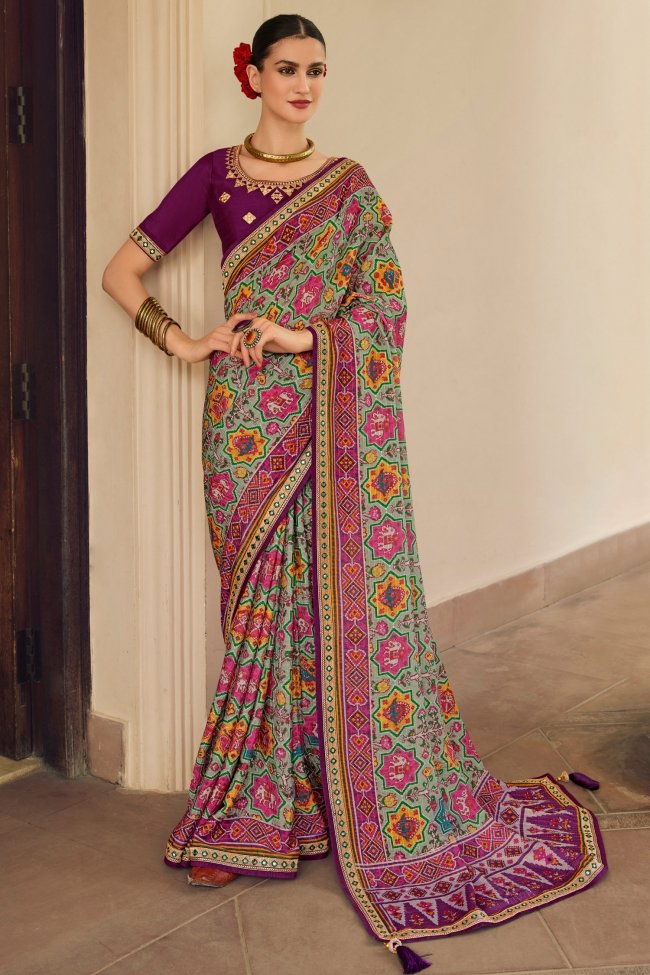 Russett Purple Patola Printed Saree