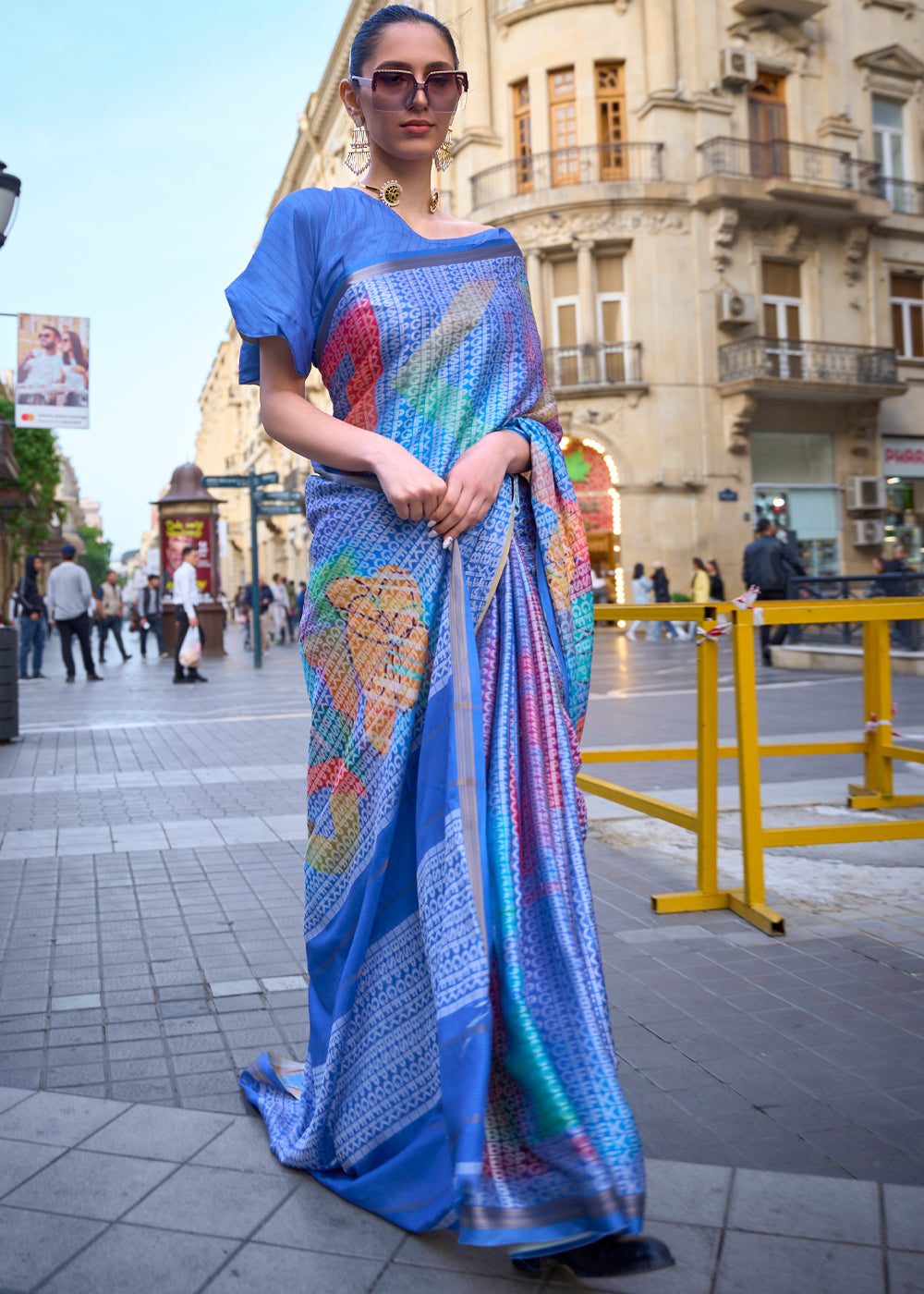 Lapis Lazuli Blue Printed Handloom Weaving Saree