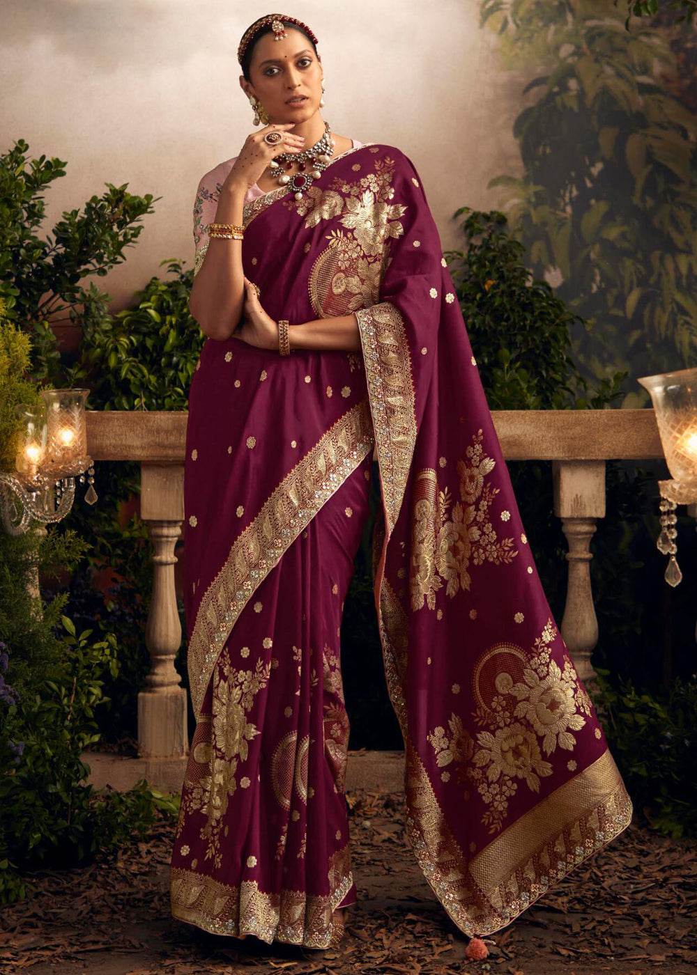 Persian Plum Purple Woven Banarasi Designer Silk Saree