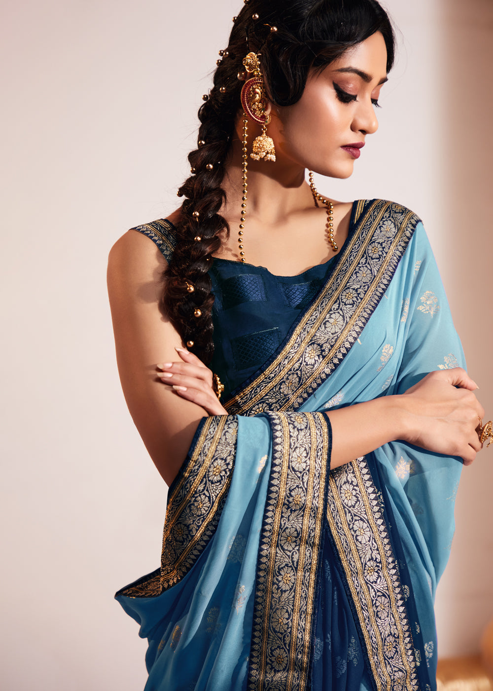 Gothic Blue Woven Georgette Silk Saree